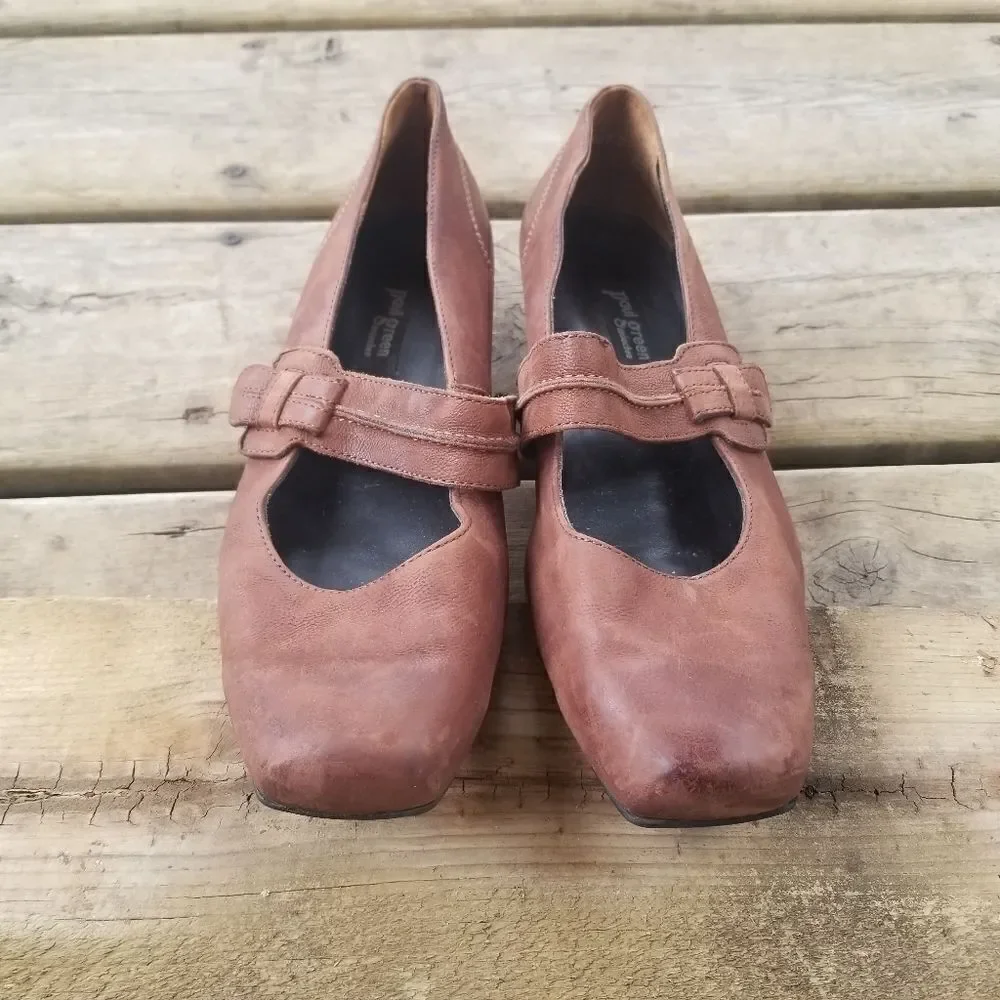 Vintage 90s y2k Paul Green Brown Nubuck Suede Leather Square Toe Mary Jane Heels